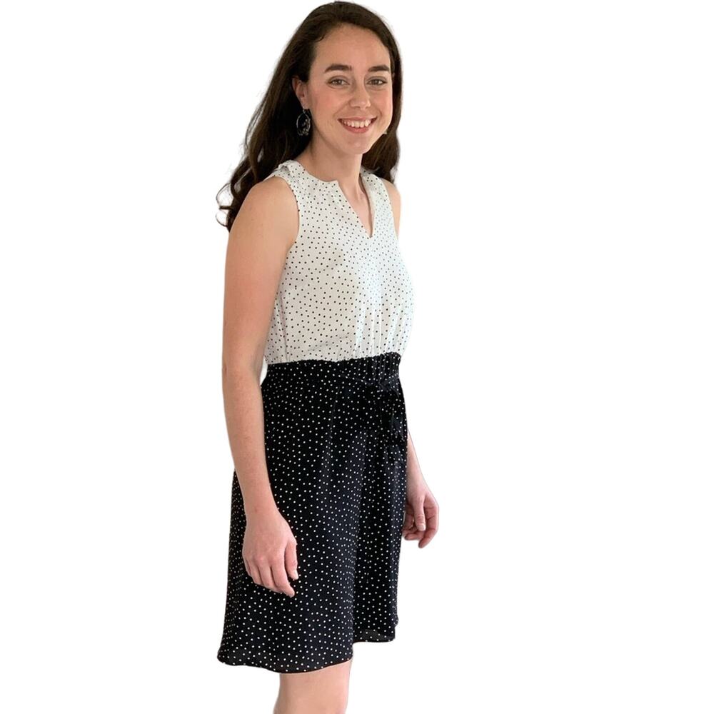 LOFT White & Black Pokadot Dress, Size XXSP